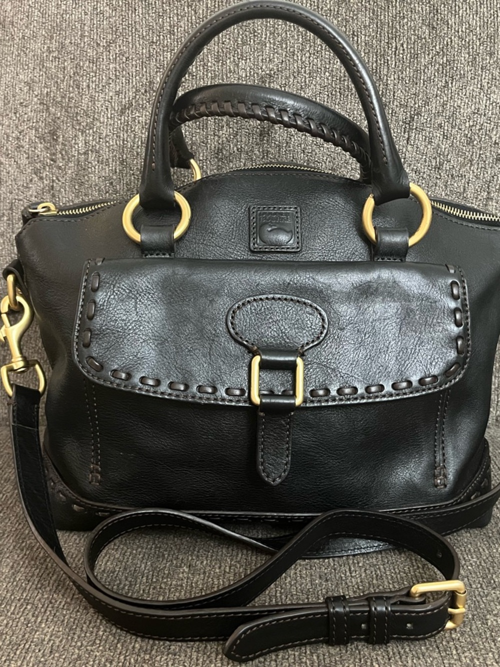 SOLD Dooney & Bourke Florentine Front Pocket Domed Satchel in Black